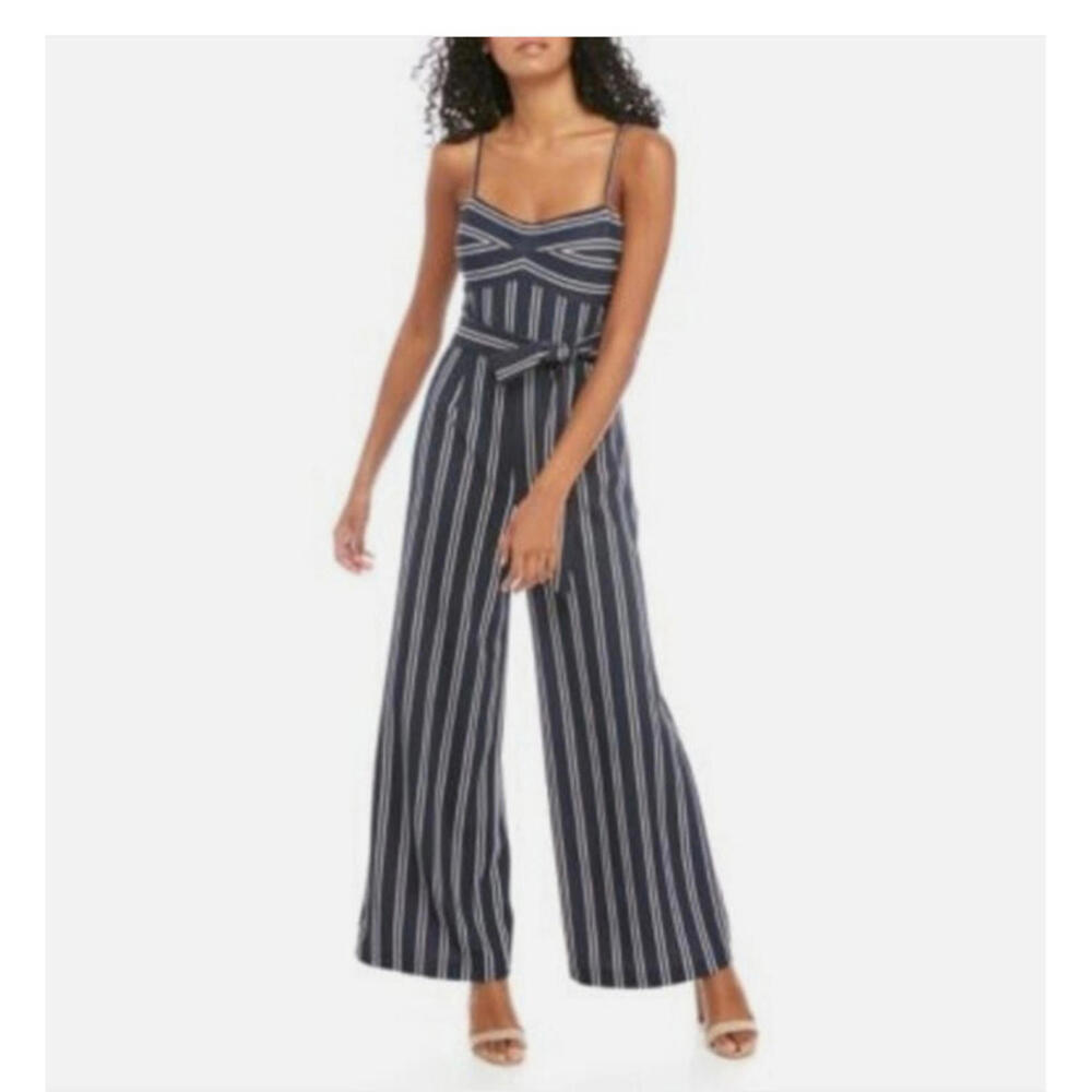 THE LIMITED Tie Waist Cami Jumpsuit Size 2 Navy Pink Stripe Sleeveless NWT